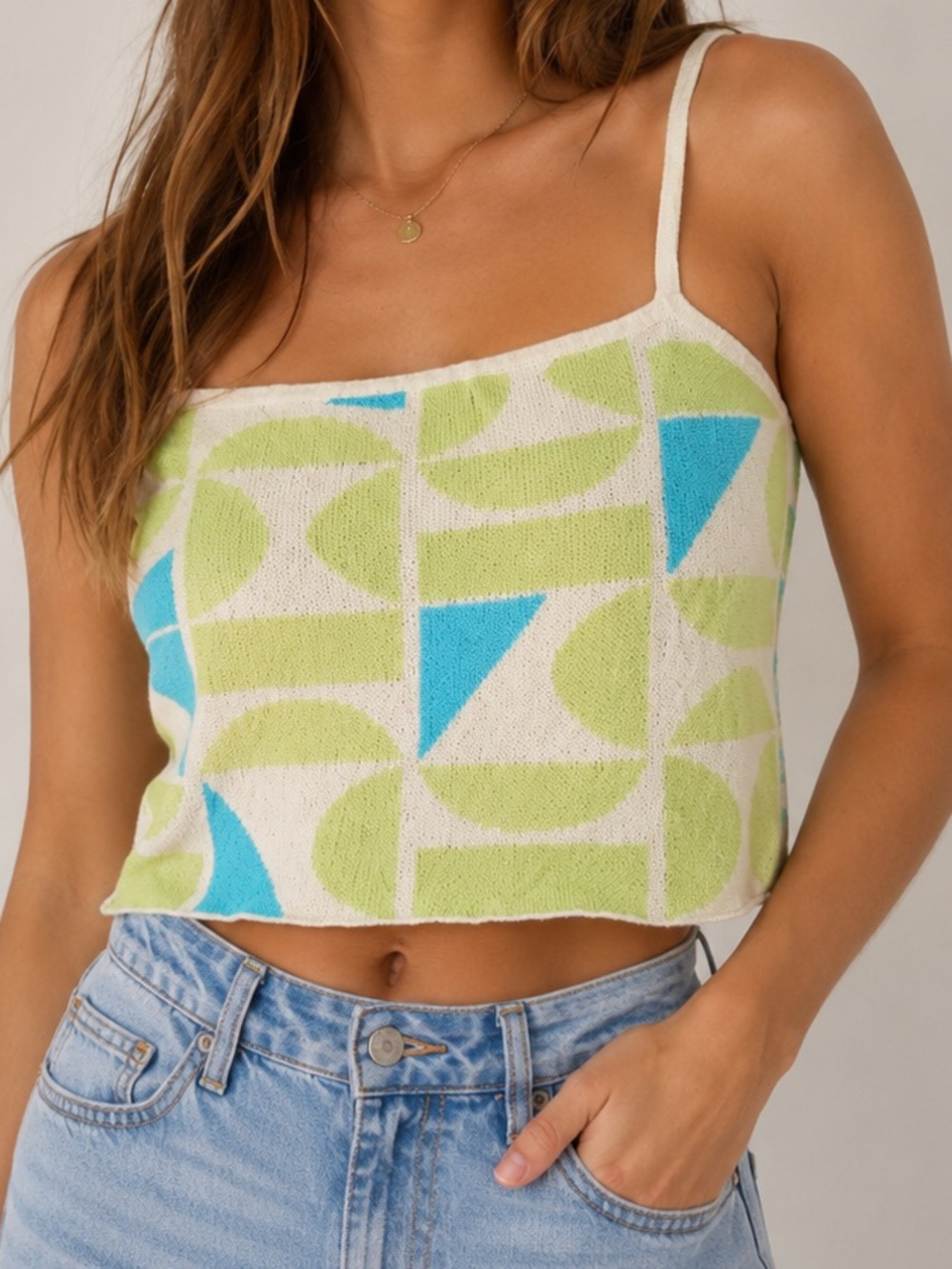 Abstract Geo Knit Camisole - Blue & Green